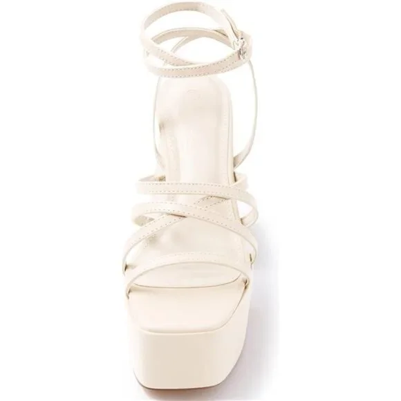 Women's Platform High Heels Sandals Square Open Toe Strappy Pumps Lace Up - Picture 4 of 7